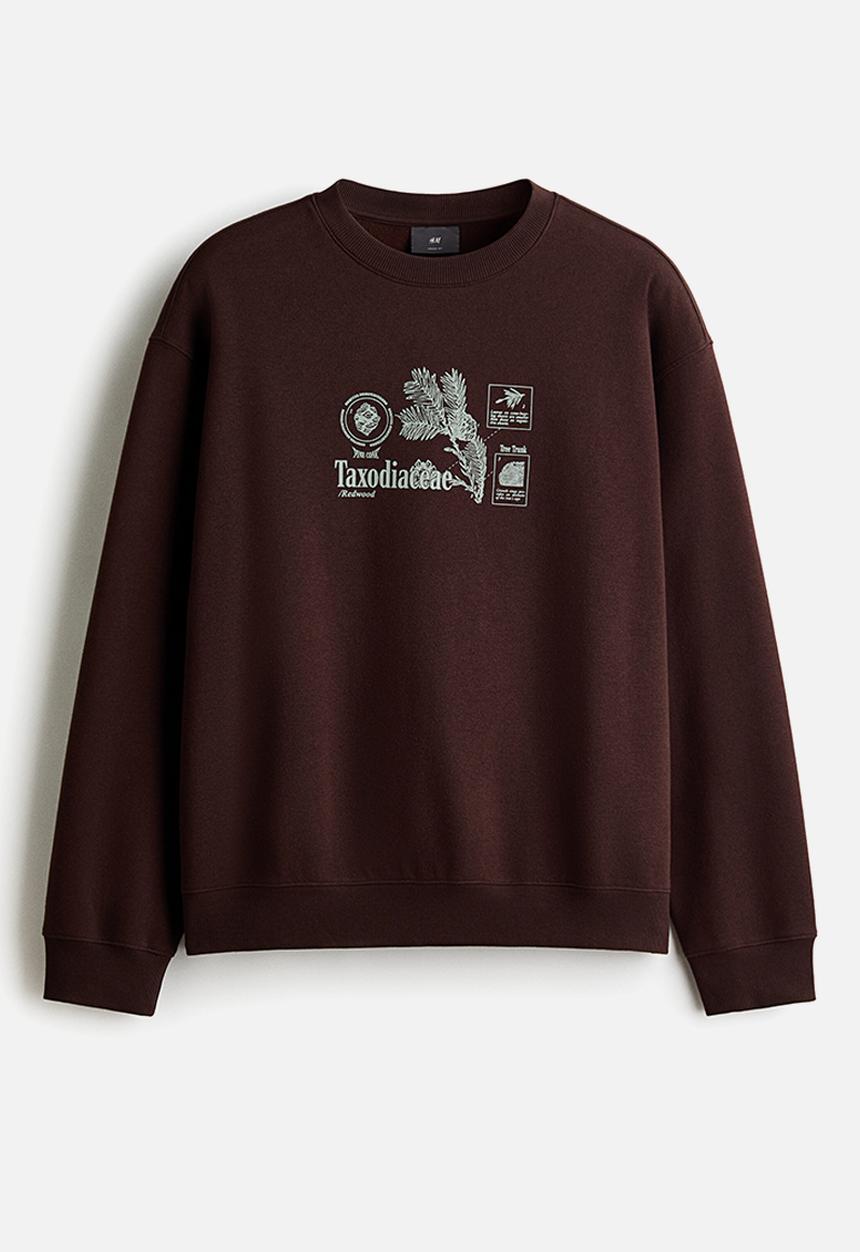 H&M - Loose fit printed sweatshirt - dark brown/taxodiaceae