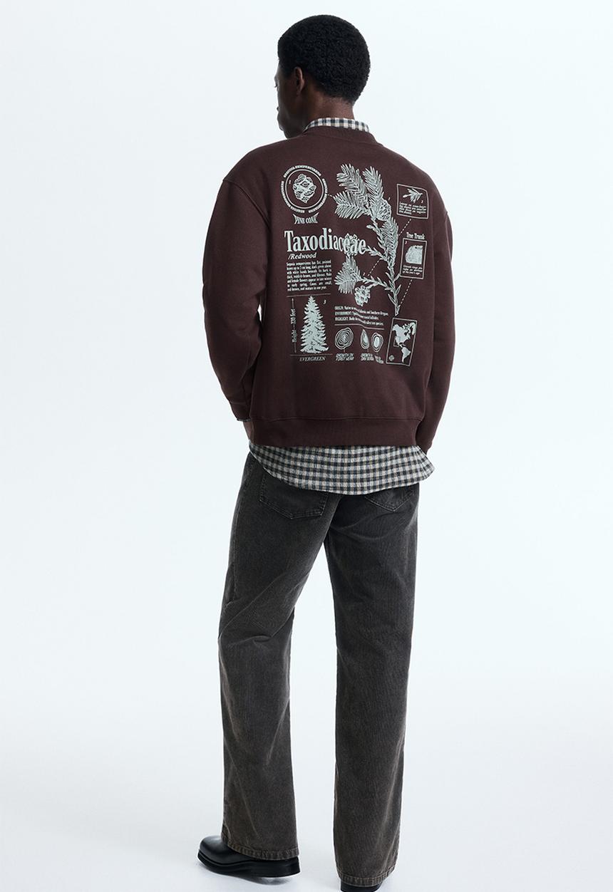 H&M - Loose fit printed sweatshirt - dark brown/taxodiaceae