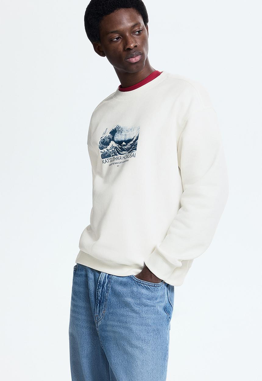 H&M - Loose fit sweatshirt - white/katsushika hokusai