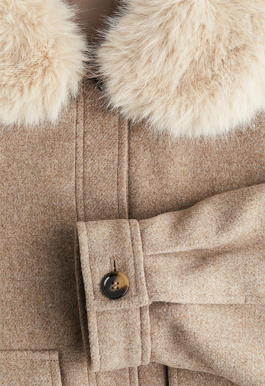 H&M - Fluffy-collar twill jacket - beige
