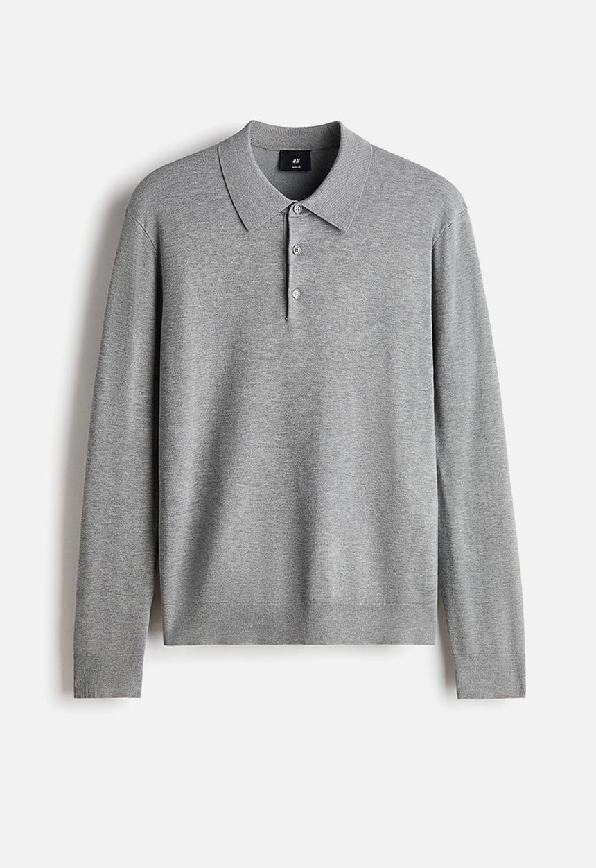 H&M - Regular fit fine-knit polo shirt - grey marl