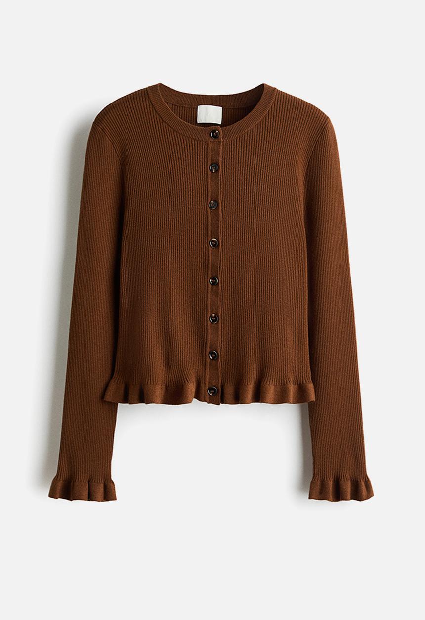 Rib-knit cardigan - brown - 1295387006