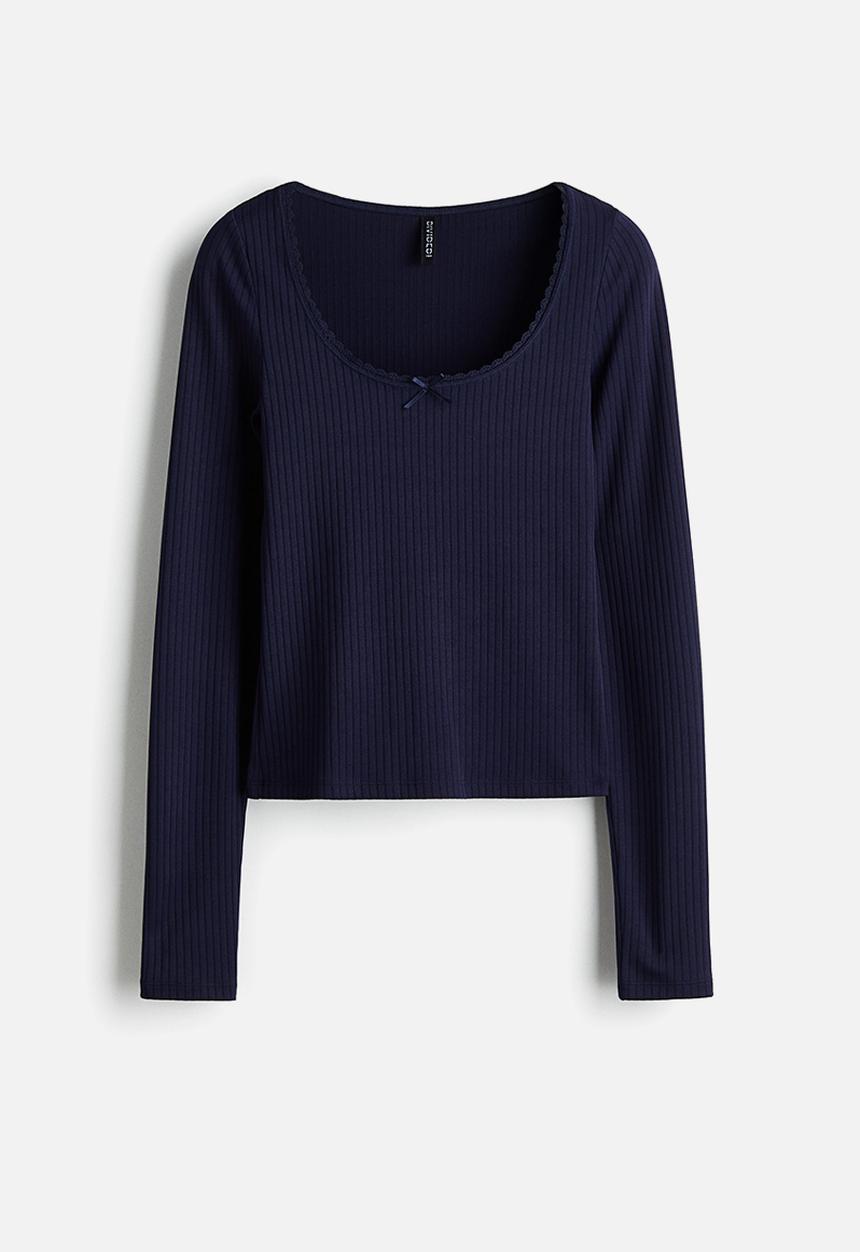 H&M - Ribbed jersey top - navy blue