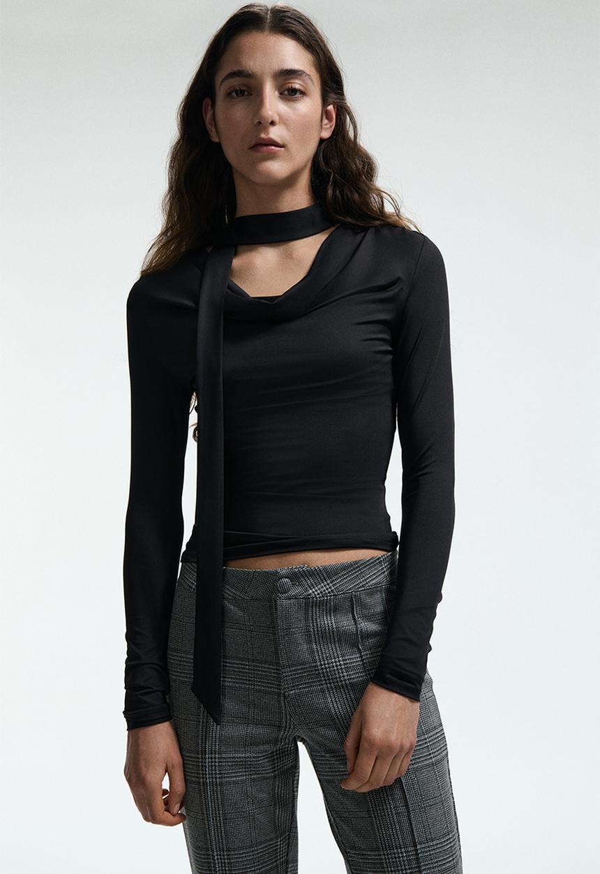 H&M - Scarf-detail top - black