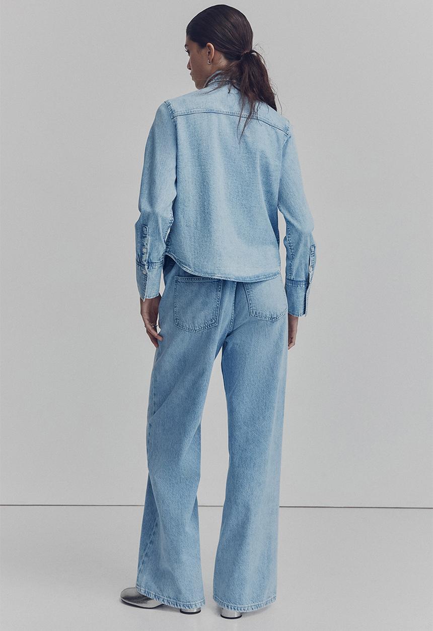 H&M - Bow-detail denim blouse - light denim blue