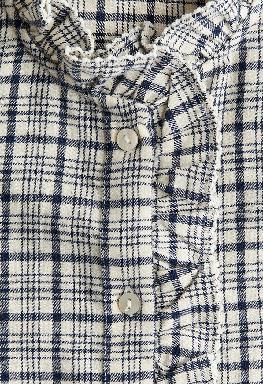 H&M - Frill-collared cotton blouse - cream/checked