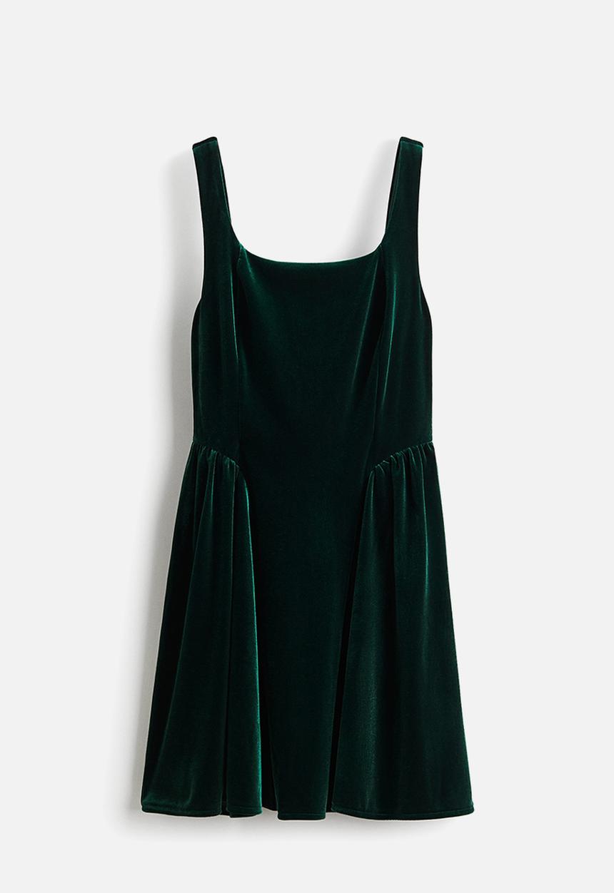 H&M - Sleeveless velour dress - dark green