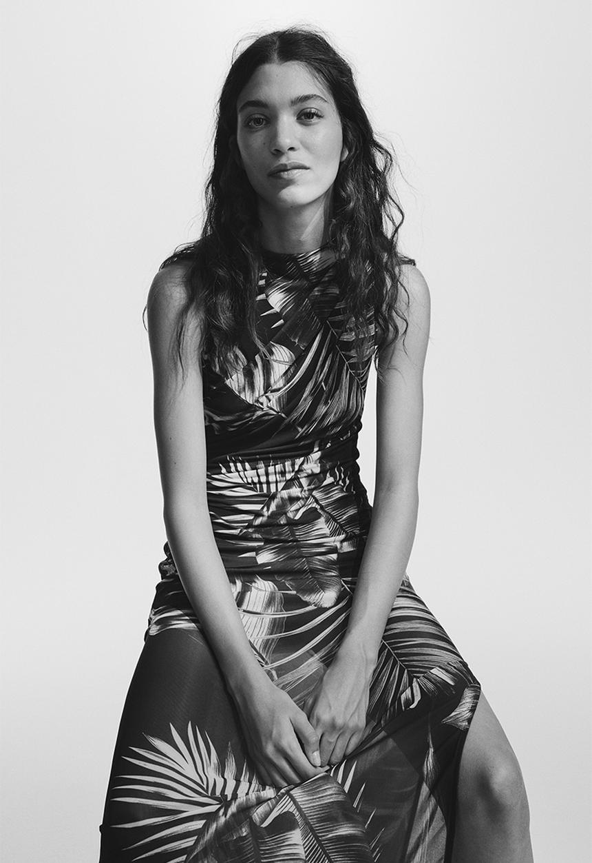 H&M - Draped midi dress - black/patterned