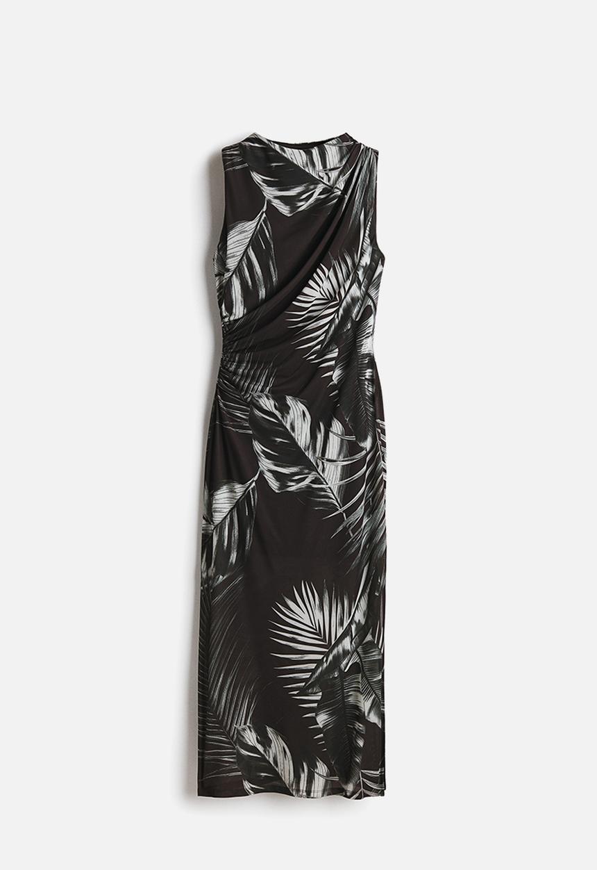 H&M - Draped midi dress - black/patterned
