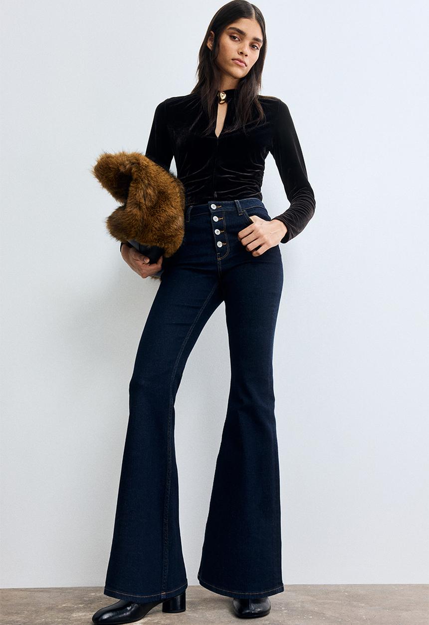 H&M - Flared high jeans - dark denim blue
