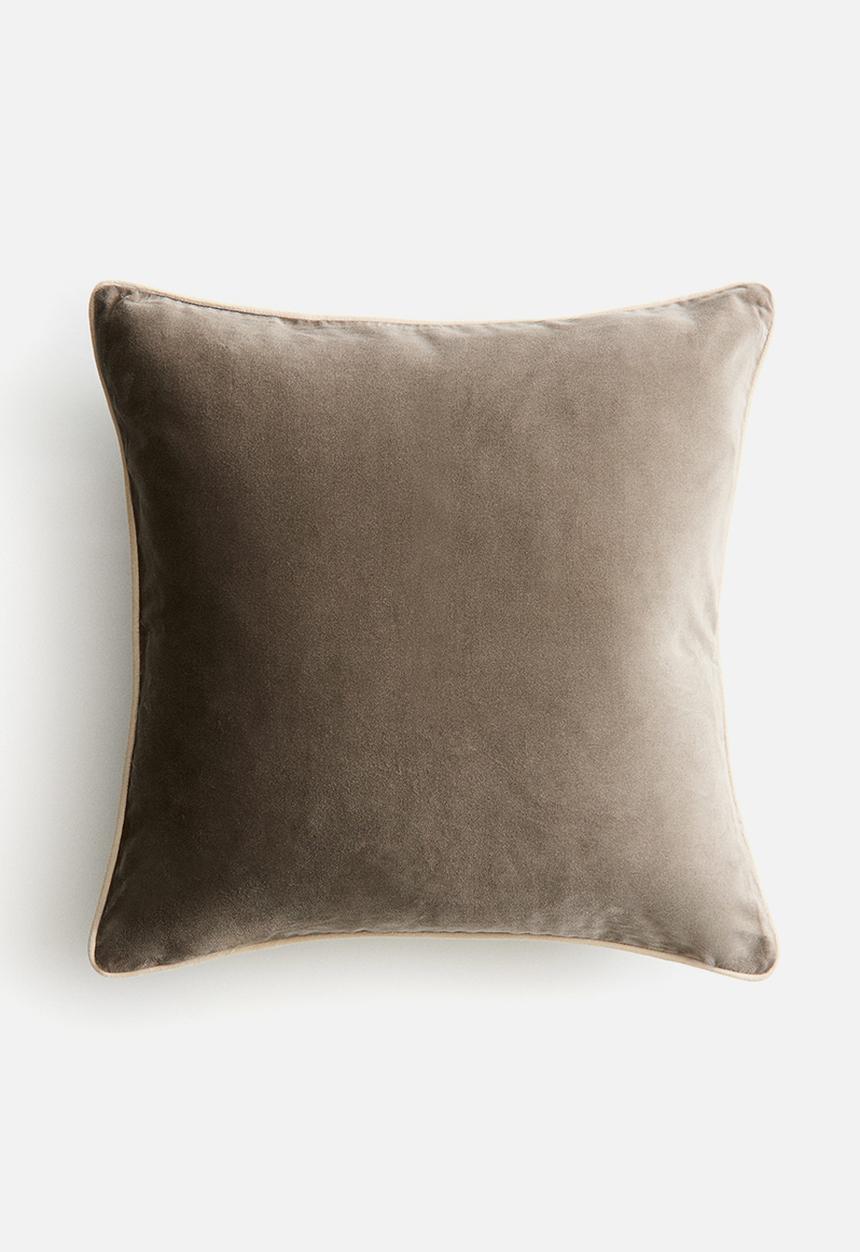H&M - Piping-detail velvet cushion cover - light green/greige