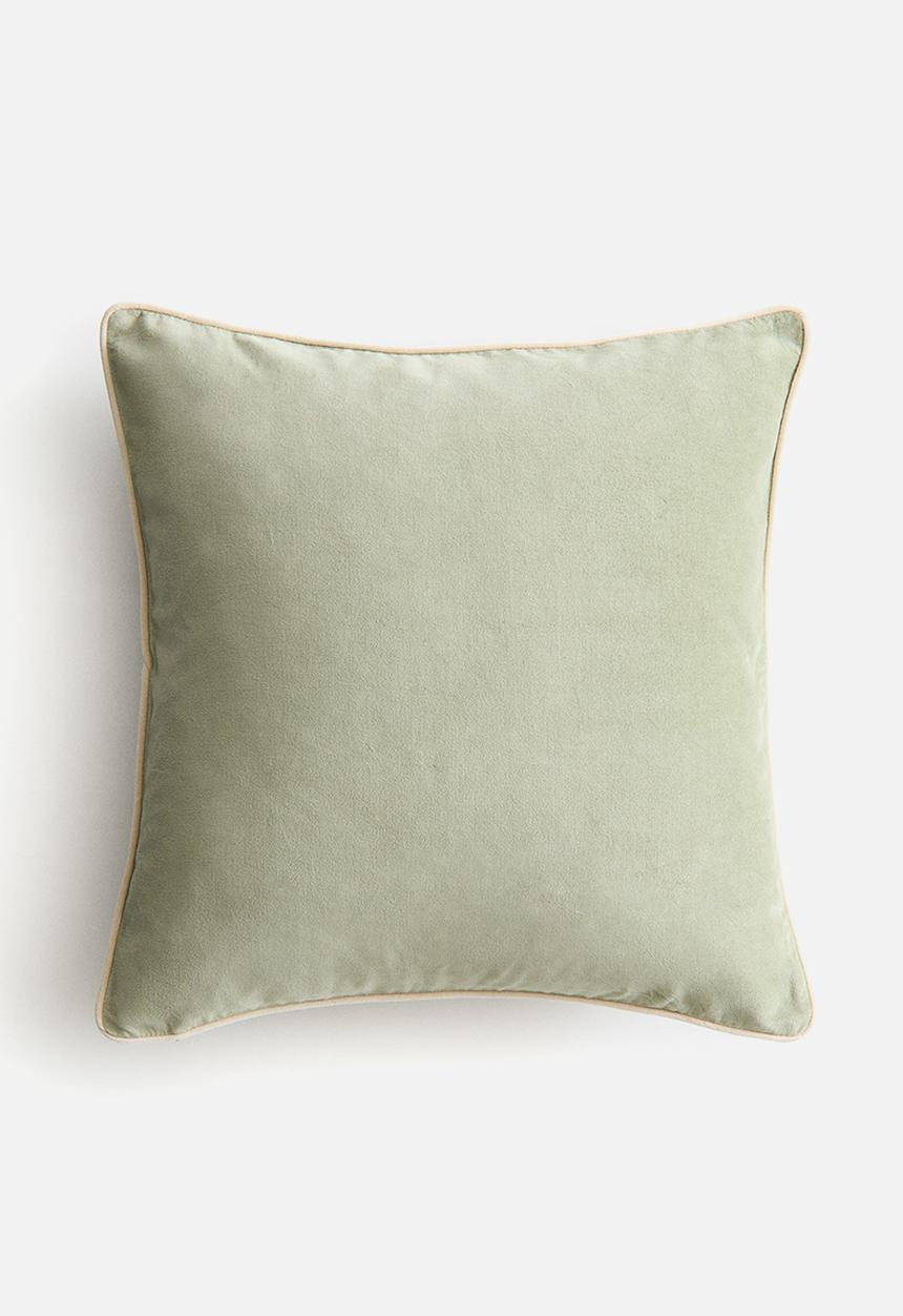 H&M - Piping-detail velvet cushion cover - light green/greige