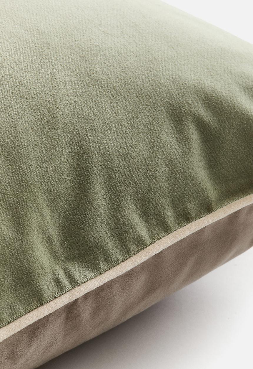 H&M - Piping-detail velvet cushion cover - light green/greige