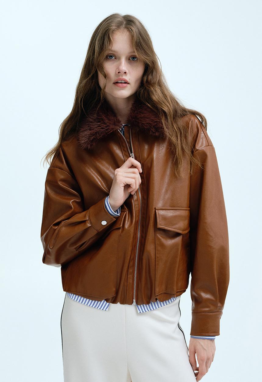 H&M - Fluffy-collared jacket - brown