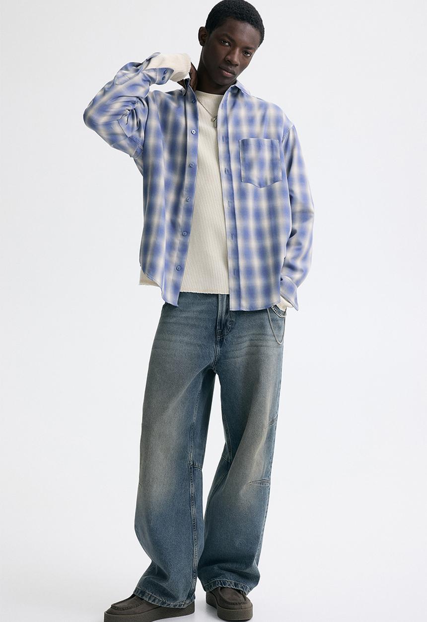 H&M - Relaxed fit shirt - light blue/checked