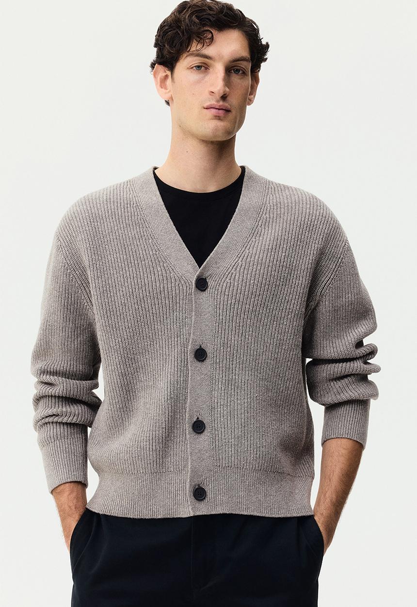 H&M - Relaxed fit rib-knit cardigan - mole