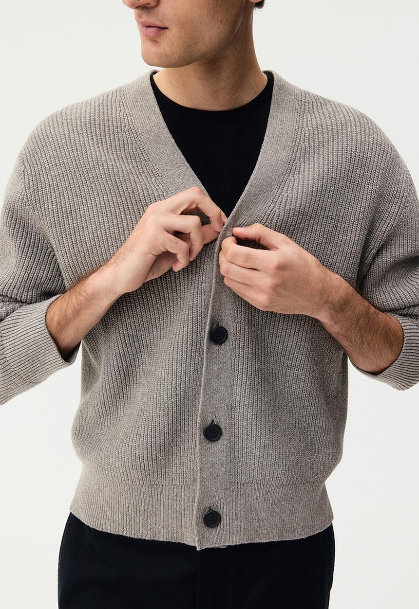 H&M - Relaxed fit rib-knit cardigan - mole