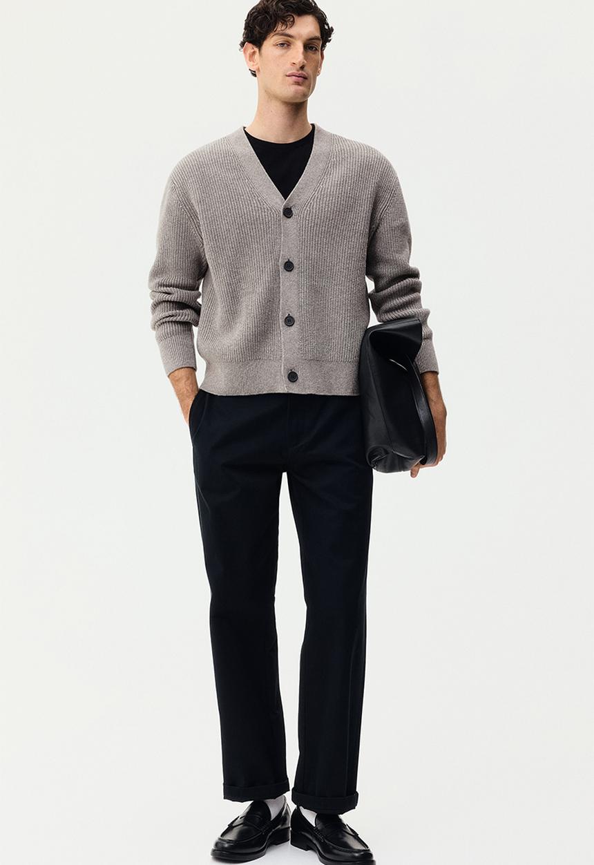 H&M - Relaxed fit rib-knit cardigan - mole