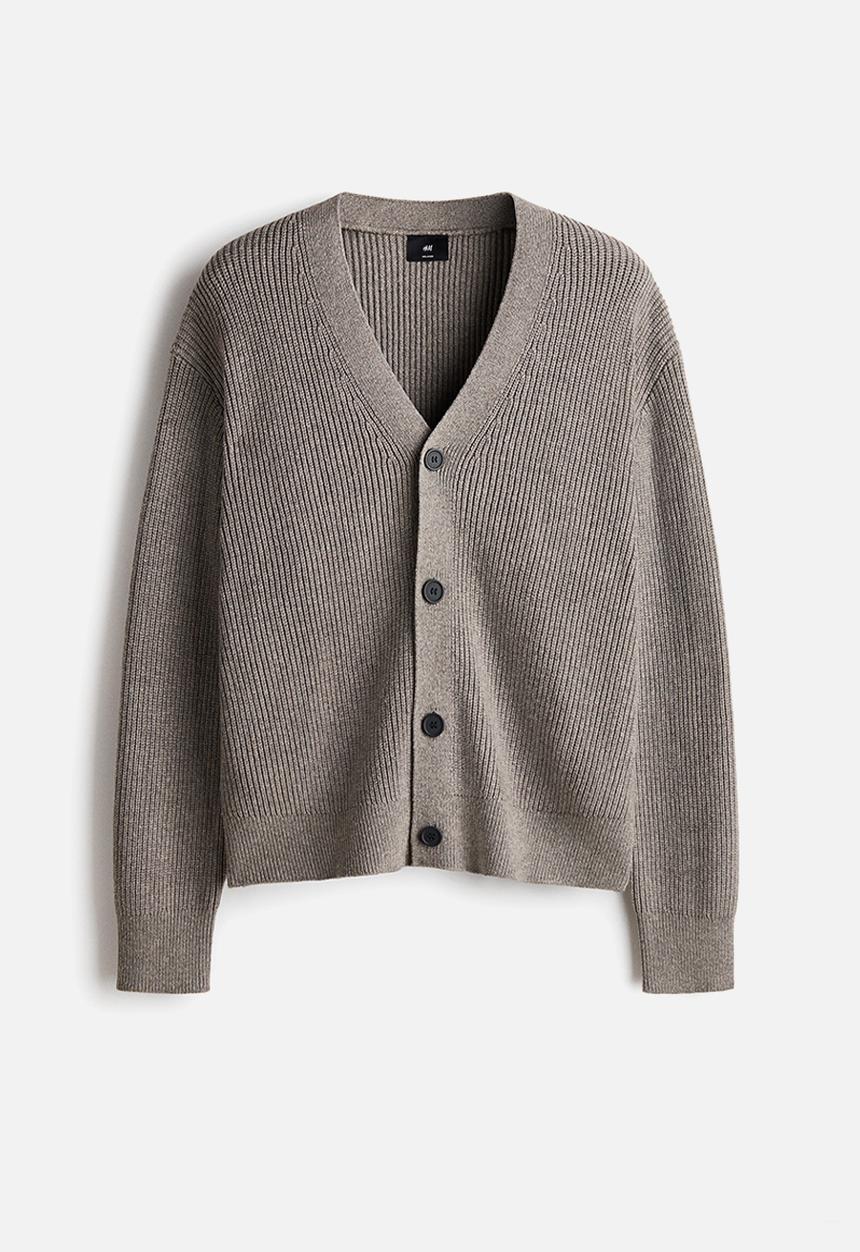 H&M - Relaxed fit rib-knit cardigan - mole