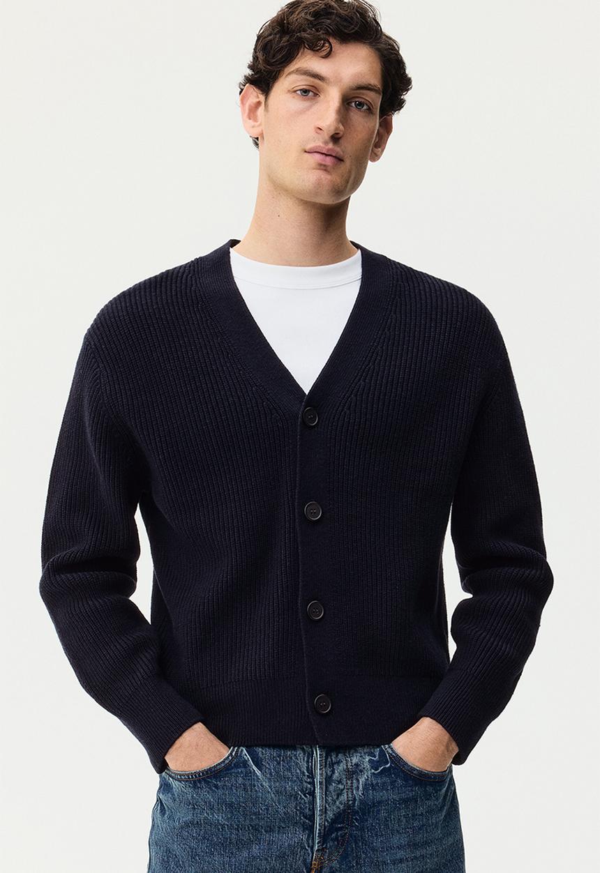H&M - Relaxed fit rib-knit cardigan - navy blue