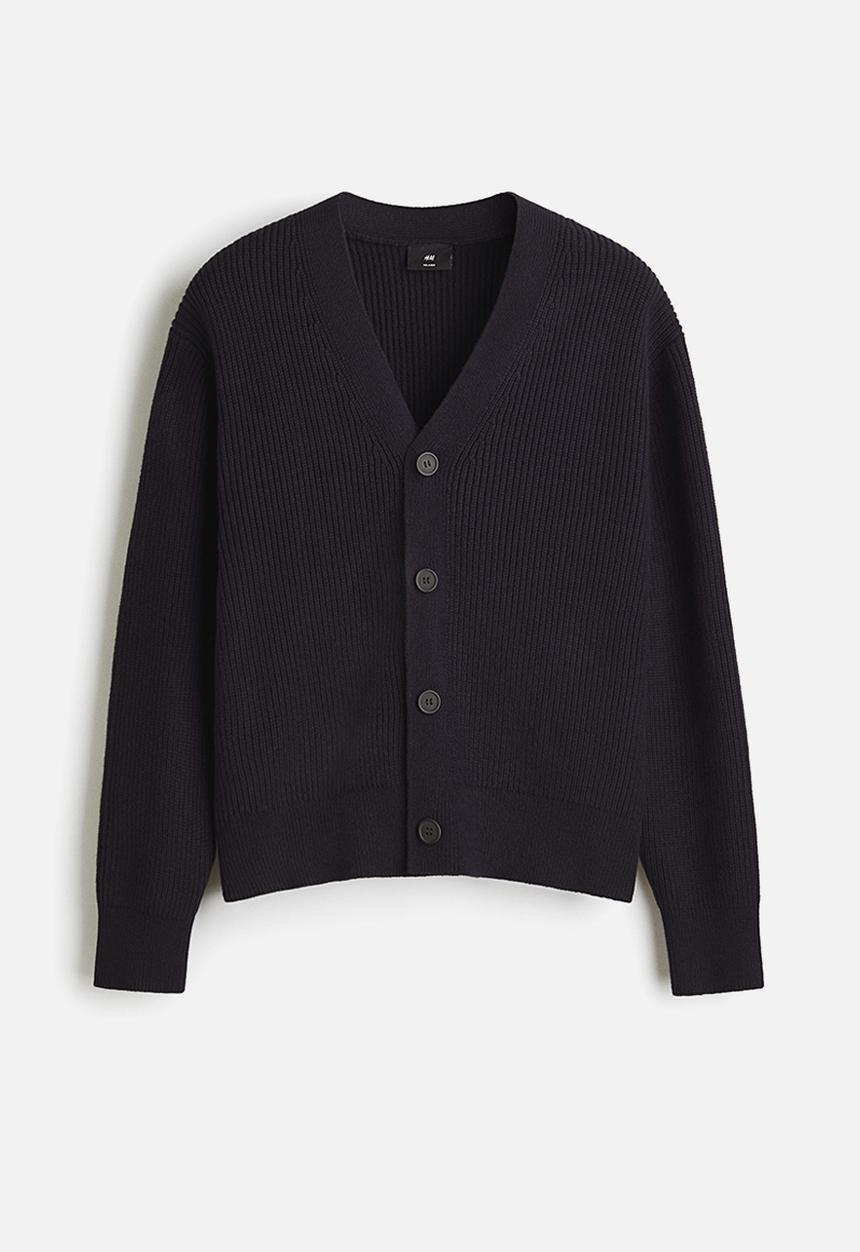 H&M - Relaxed fit rib-knit cardigan - navy blue