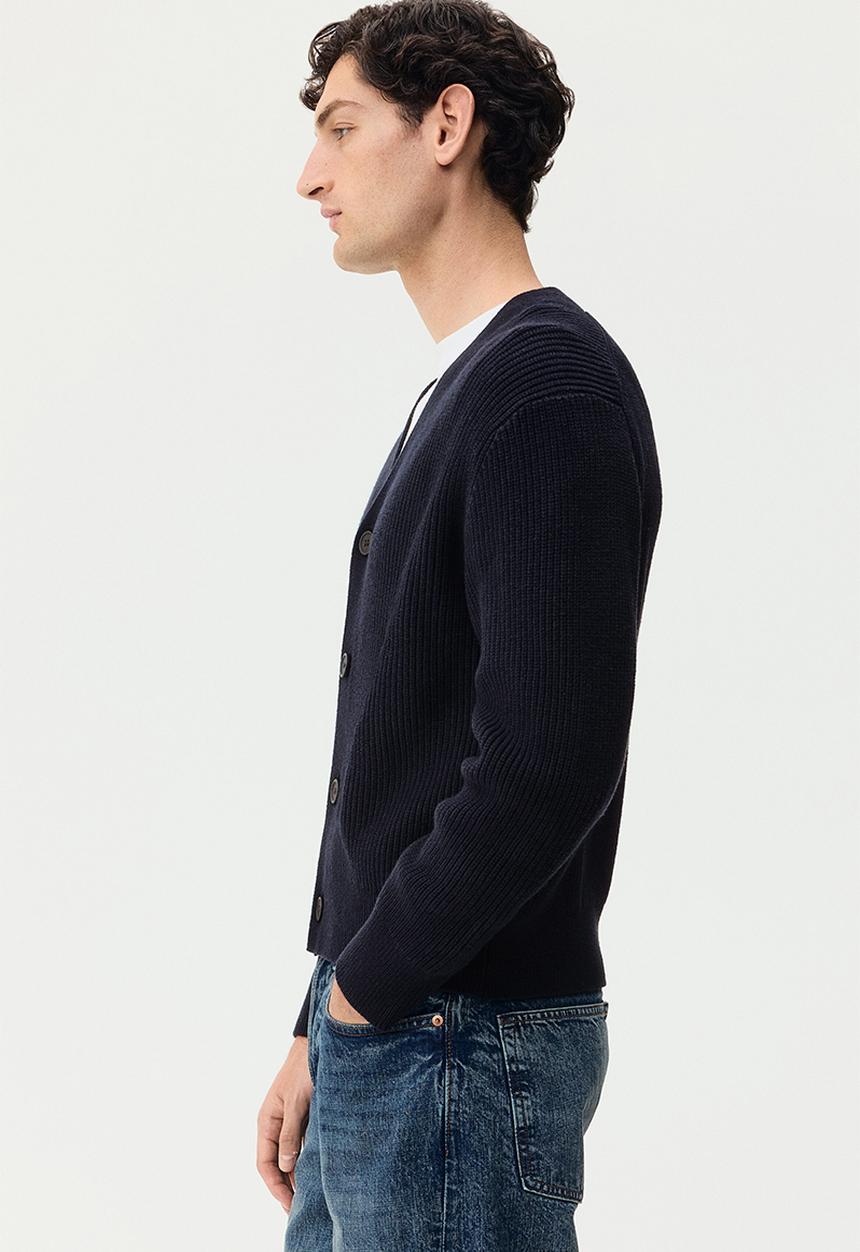 H&M - Relaxed fit rib-knit cardigan - navy blue