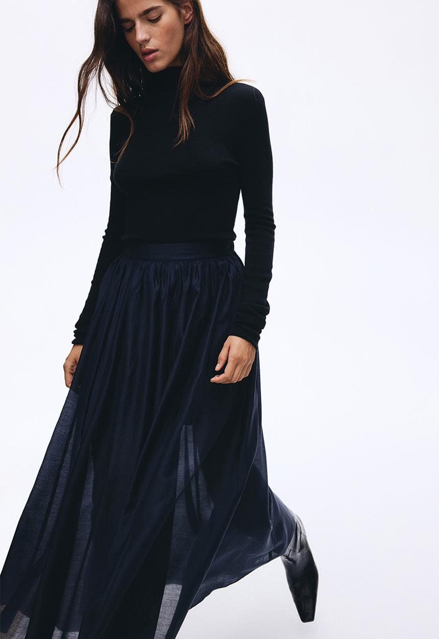H&M - A-line midi skirt - navy blue