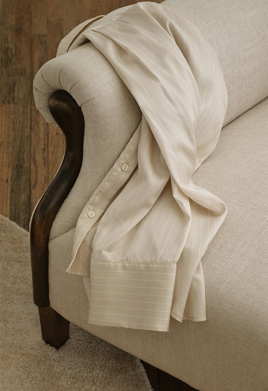 H&M - Lyocell pyjamas - light beige/pinstriped