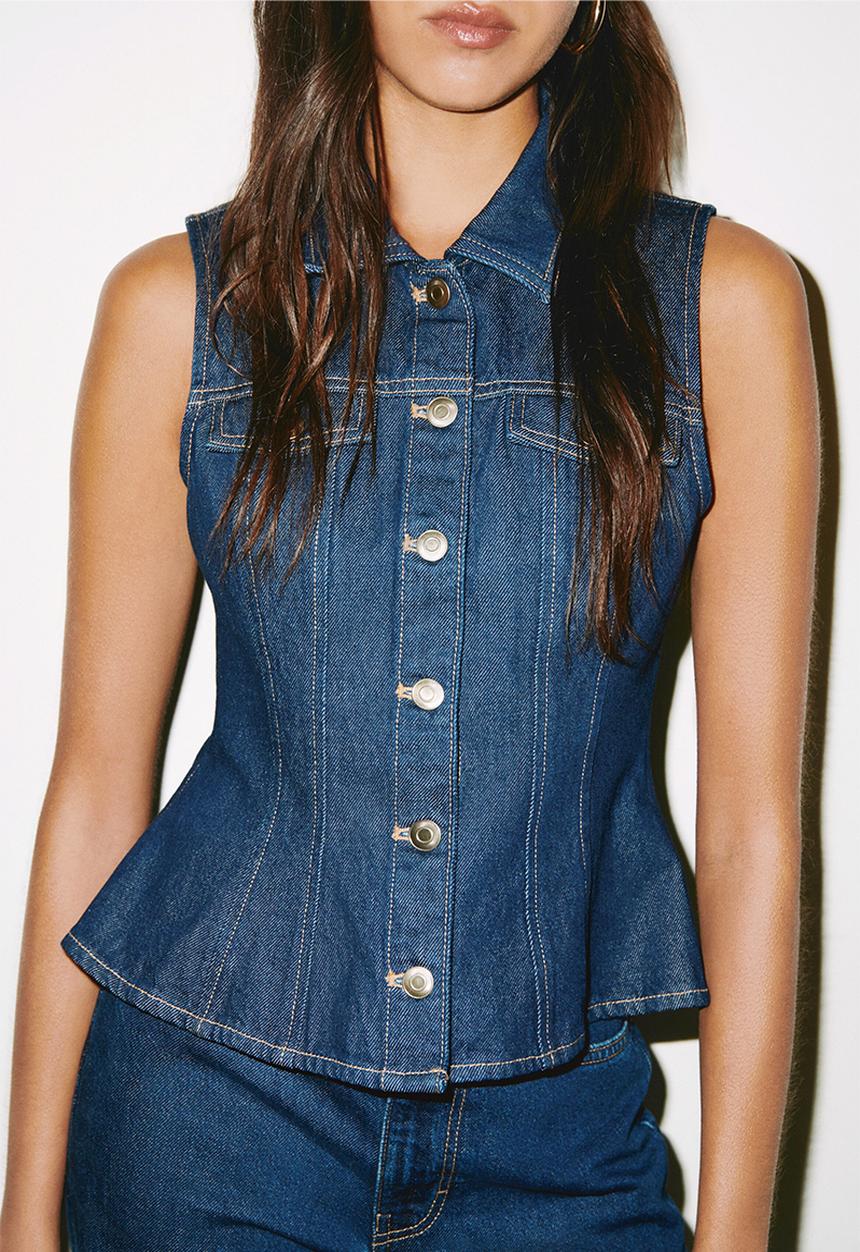H&M - Peplum denim waistcoat - dark denim blue
