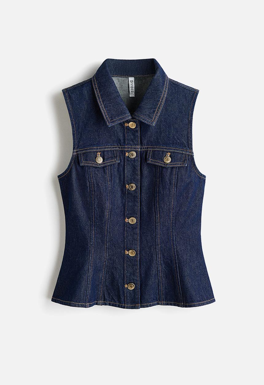H&M - Peplum denim waistcoat - dark denim blue