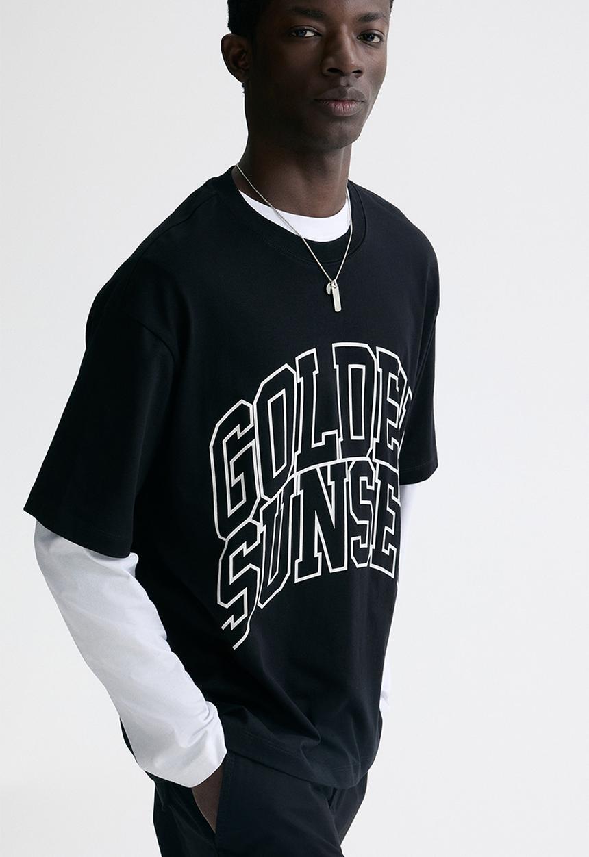H&M - Loose fit printed t-shirt - black/golden sunset