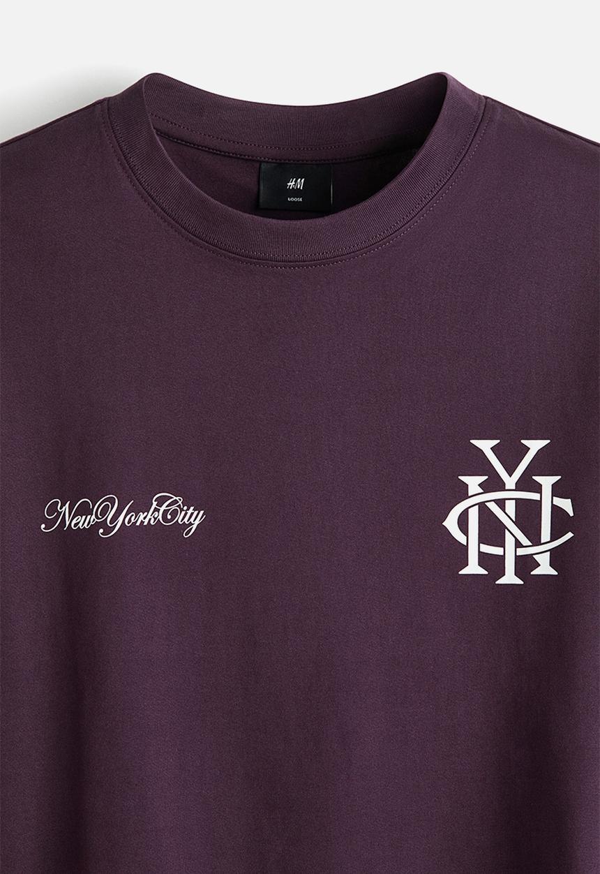 H&M - Loose fit printed t-shirt - purple/nyc