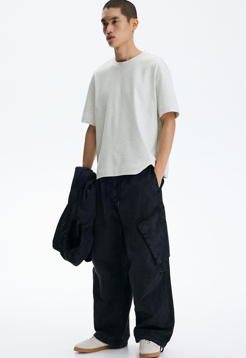 H&M - Loose fit interlock t-shirt - light grey marl