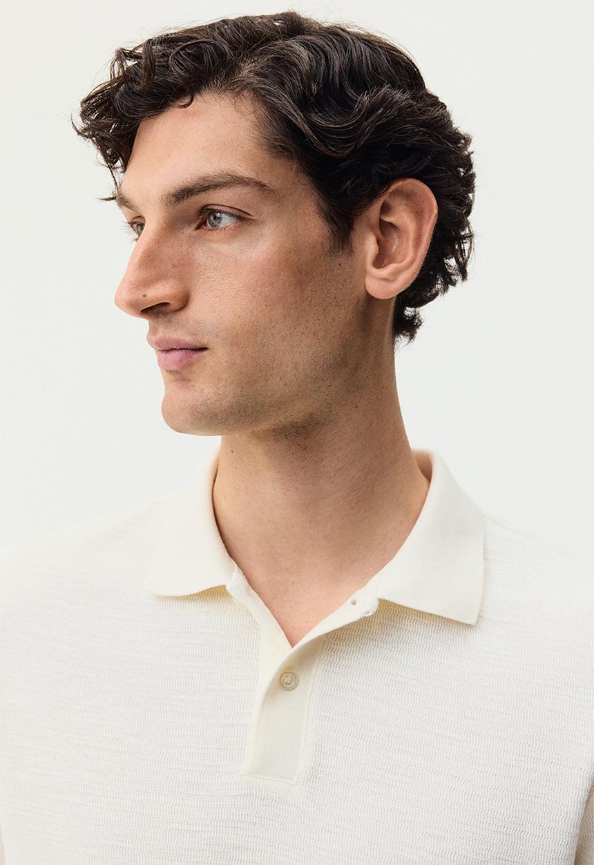 H&M - Slim fit jacquard-knit polo shirt - cream
