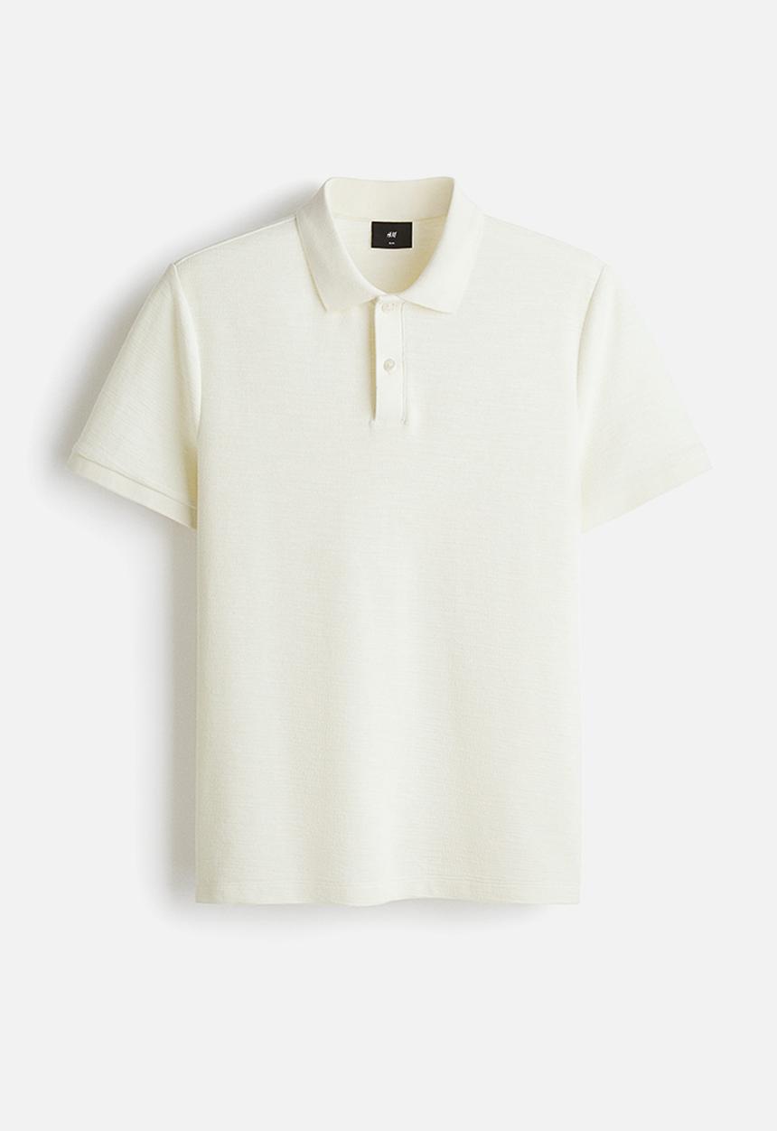 H&M - Slim fit jacquard-knit polo shirt - cream