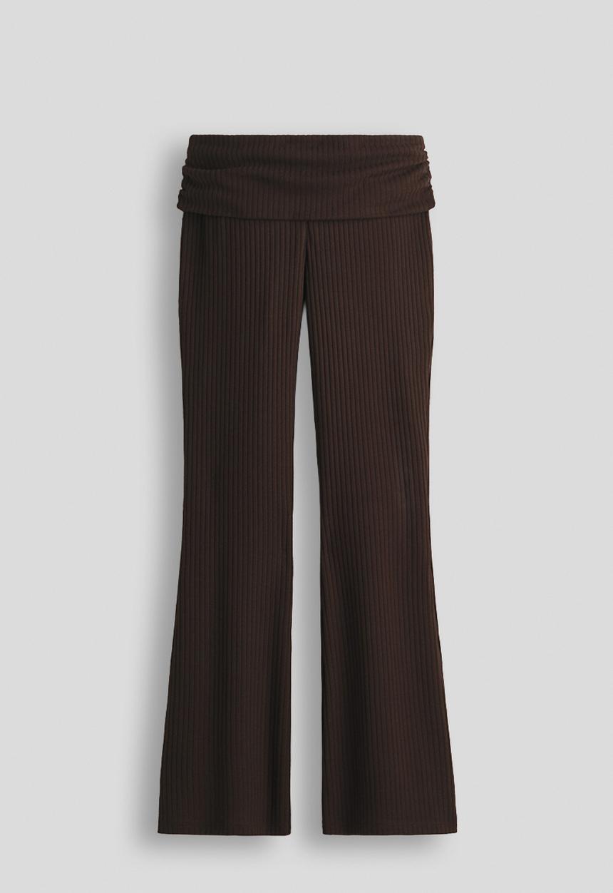 H&M - Rib-knit foldover-waist leggings - dark brown