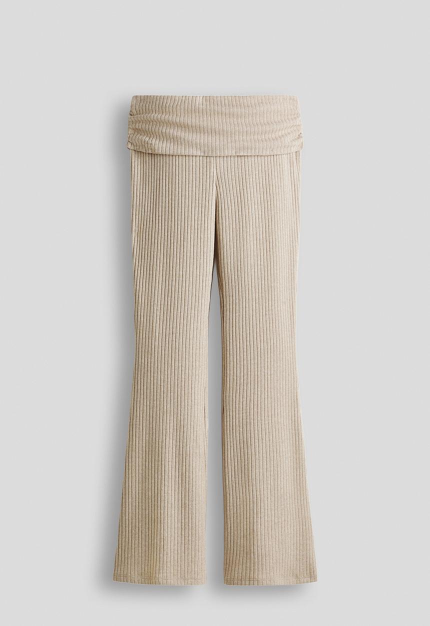 H&M - Rib-knit foldover-waist leggings - beige