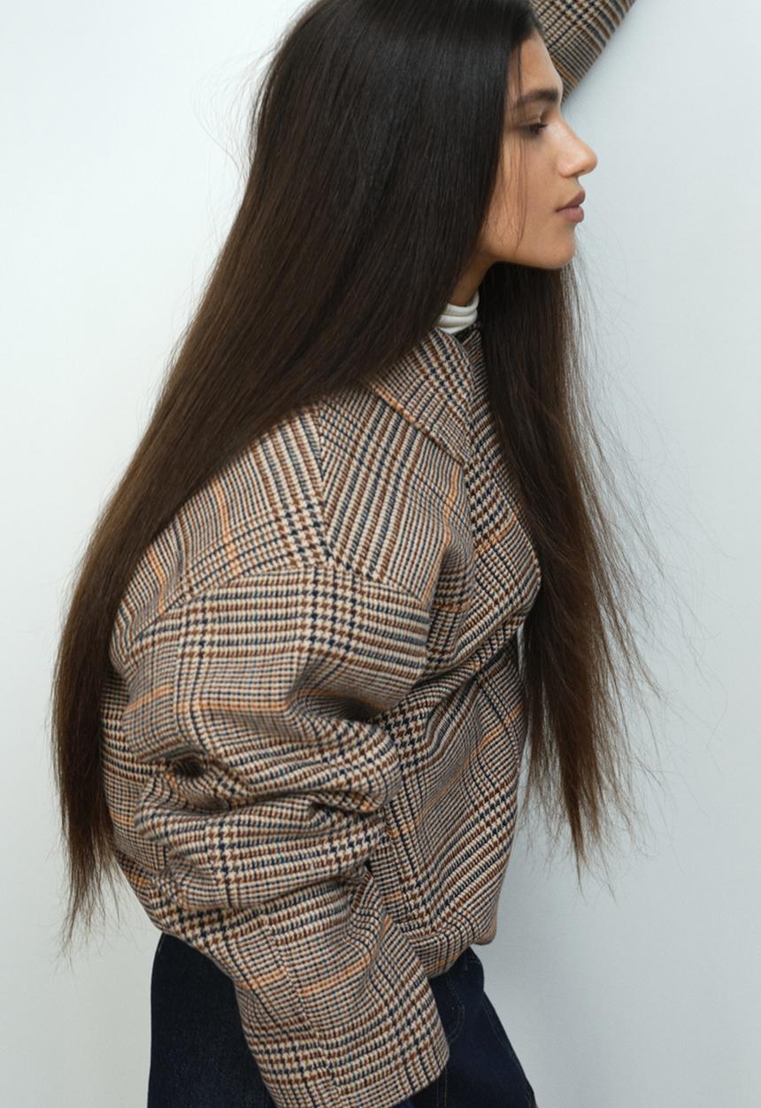 H&M - Collared bomber jacket - light beige/checked