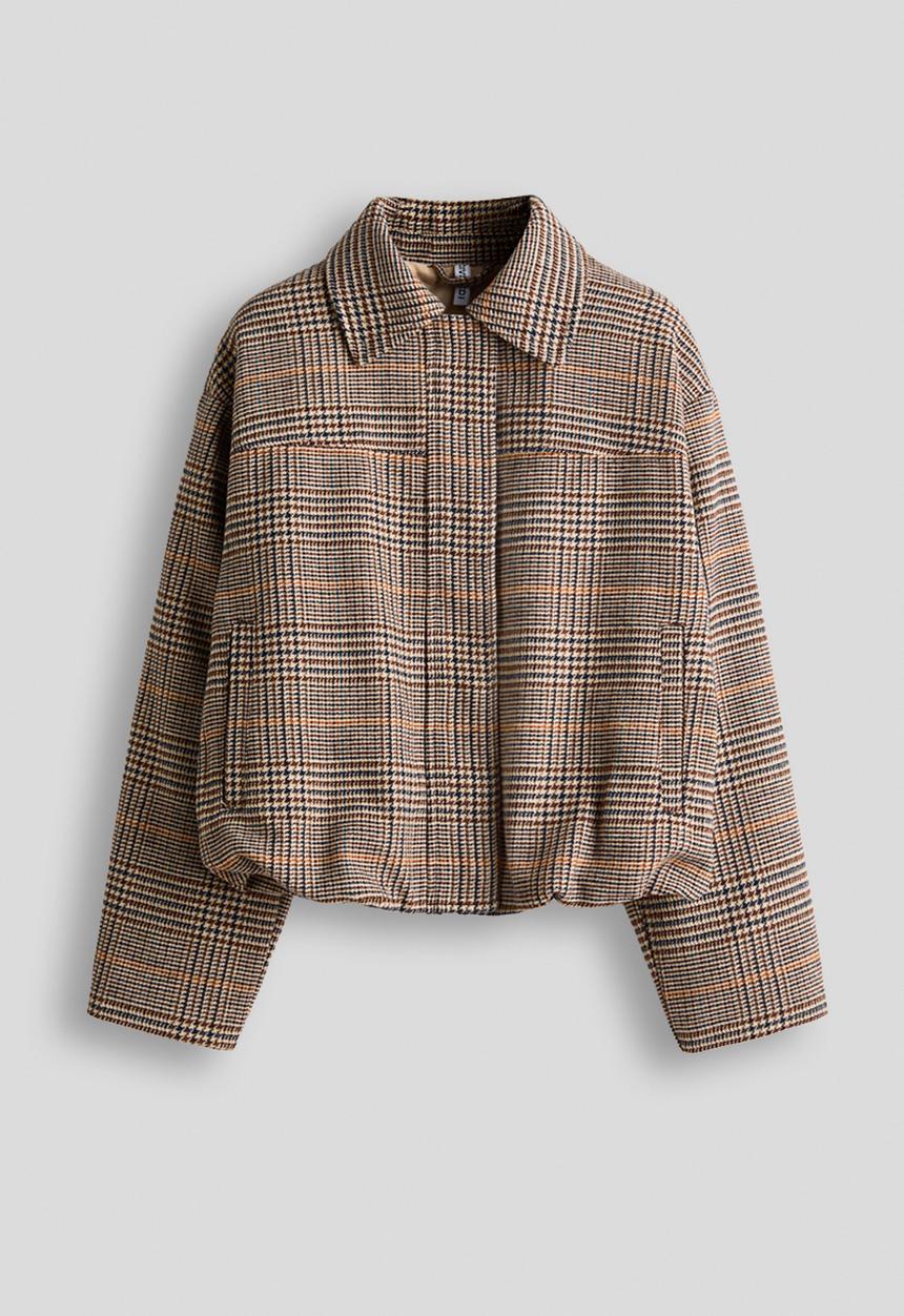 H&M - Collared bomber jacket - light beige/checked
