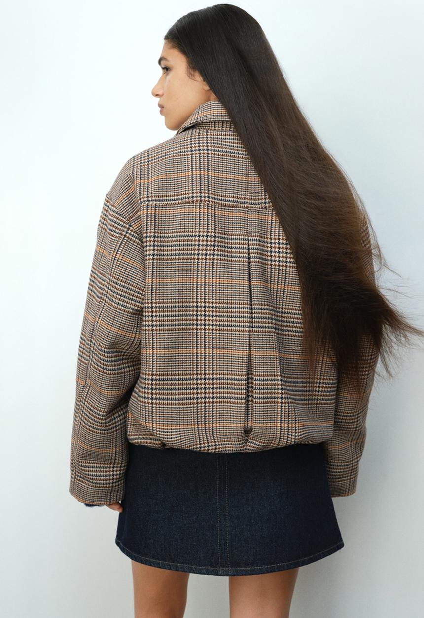 H&M - Collared bomber jacket - light beige/checked
