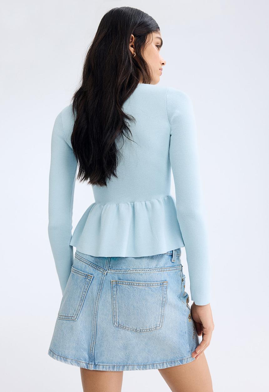 H&M - Knitted peplum top - light blue