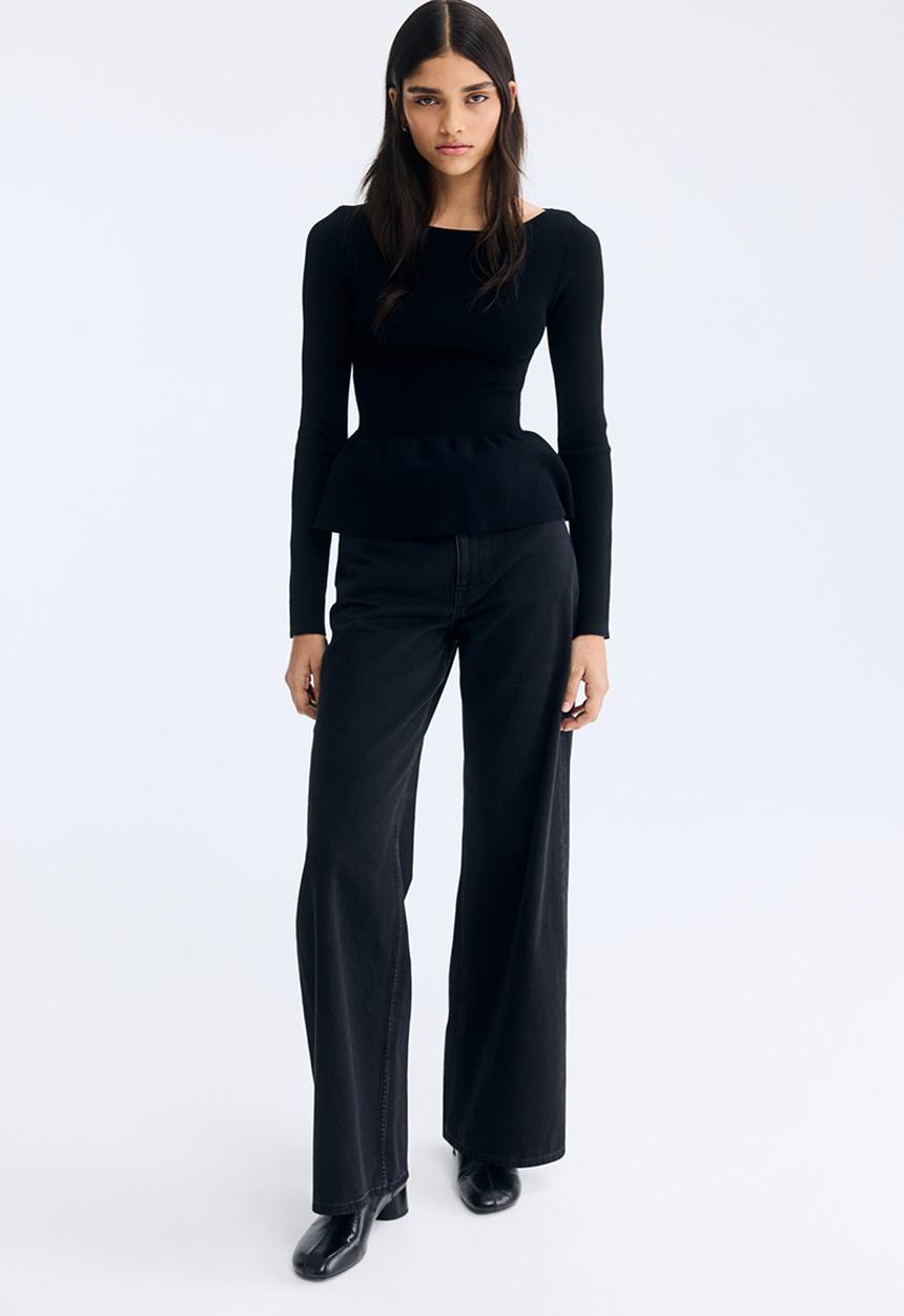 H&M - Knitted peplum top - black