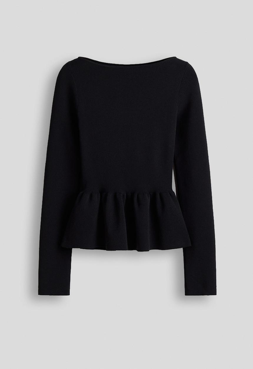 H&M - Knitted peplum top - black