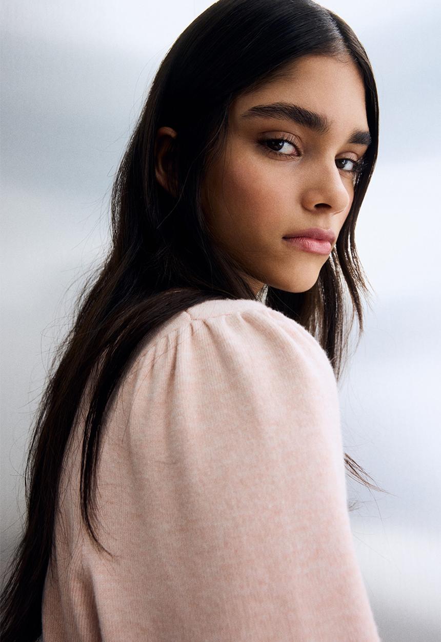 H&M - Puff-sleeved jumper - light coral pink