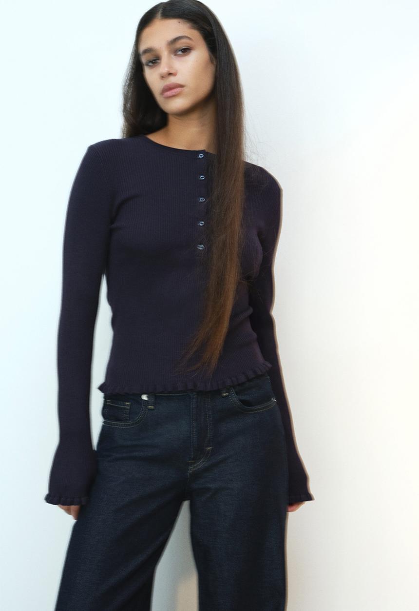 H&M - Rib-knit top - navy blue