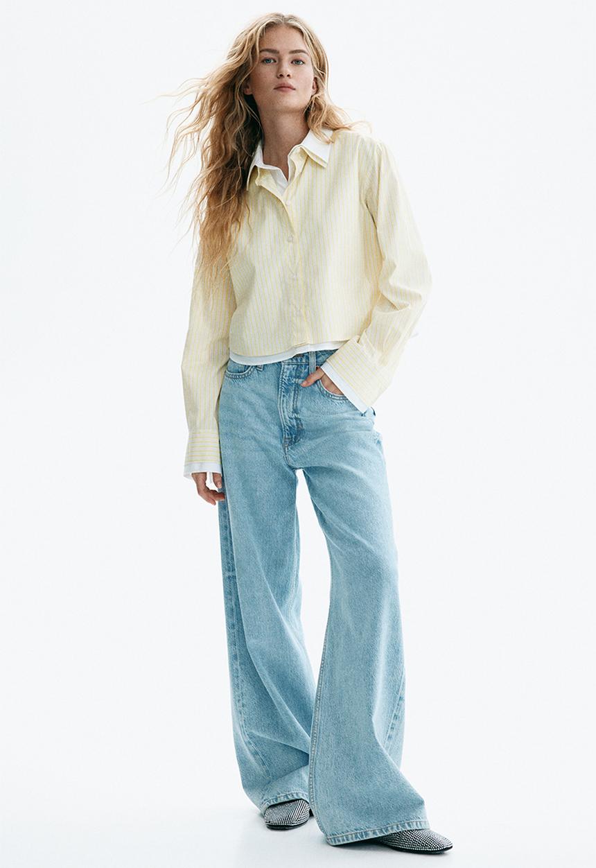 H&M - Layered-look poplin shirt - light yellow/striped
