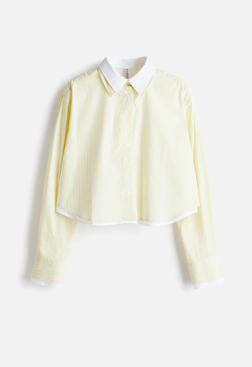 H&M - Layered-look poplin shirt - light yellow/striped