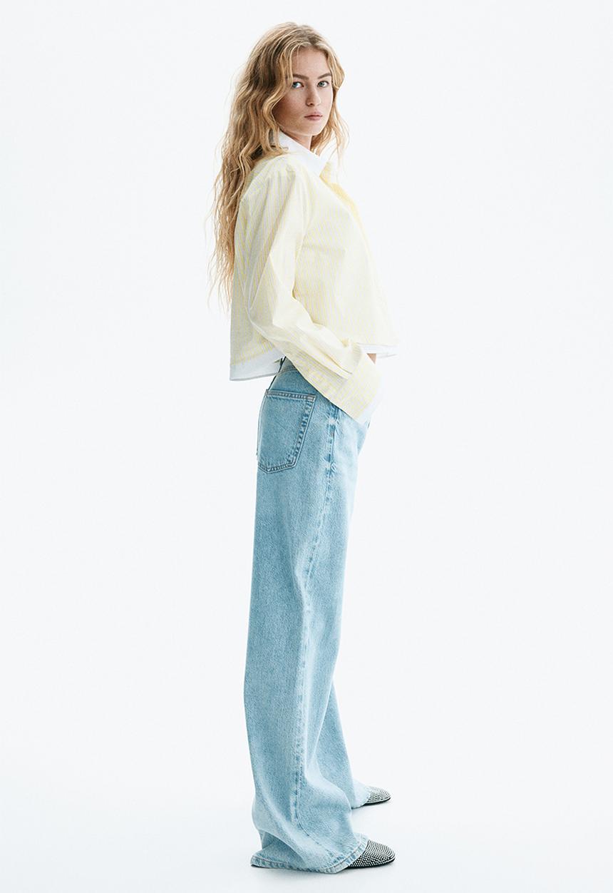 H&M - Layered-look poplin shirt - light yellow/striped