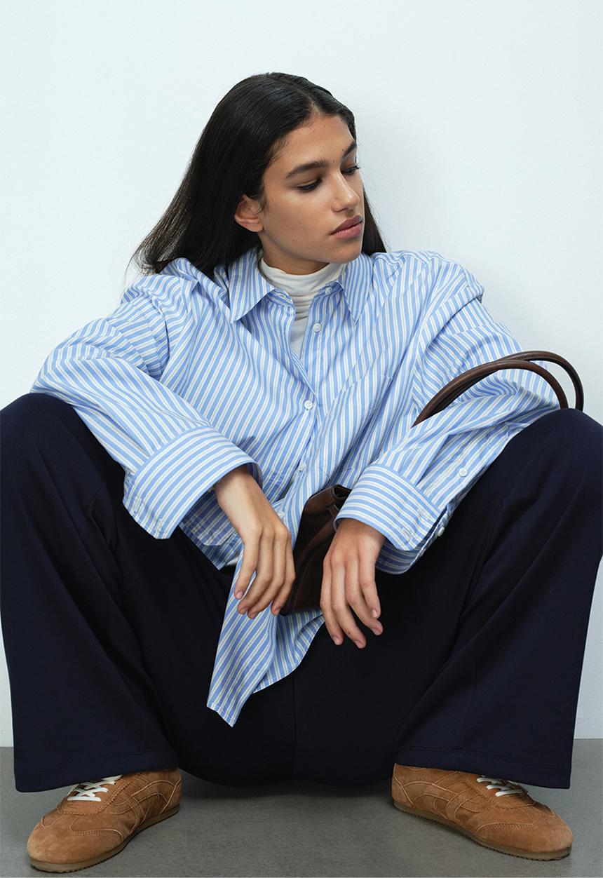 H&M - Oversized poplin shirt - blue/striped