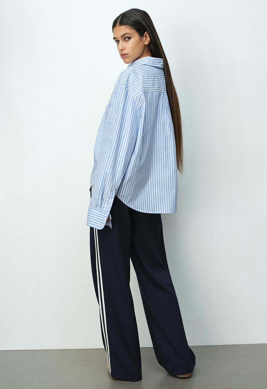 H&M - Oversized poplin shirt - blue/striped